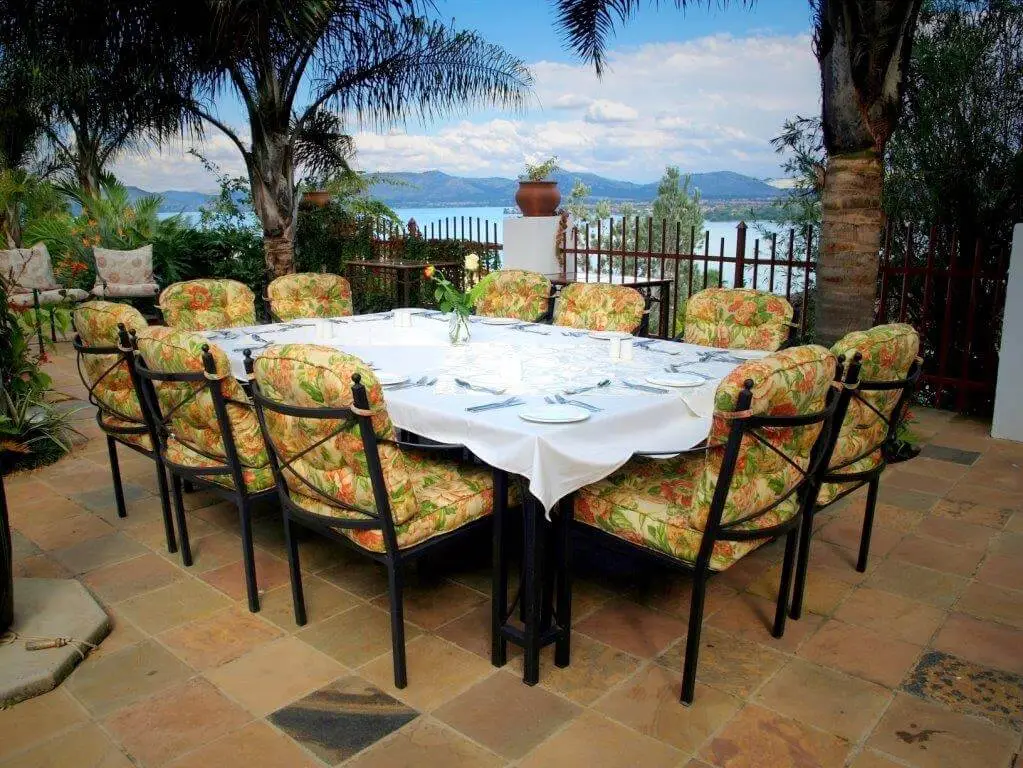 The patio at La Dolce Vita Guest House, set for dinner above the dam