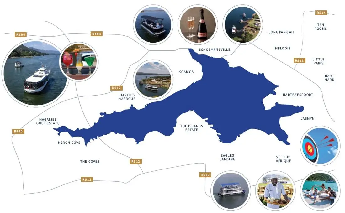 The Harbour's map of Hartbeespoort Dam and its attractions